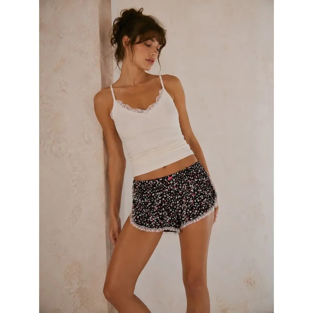 KENSIE Lace Floral Bow Pintucked Lounge Sleep Shorts Women’s Size XS